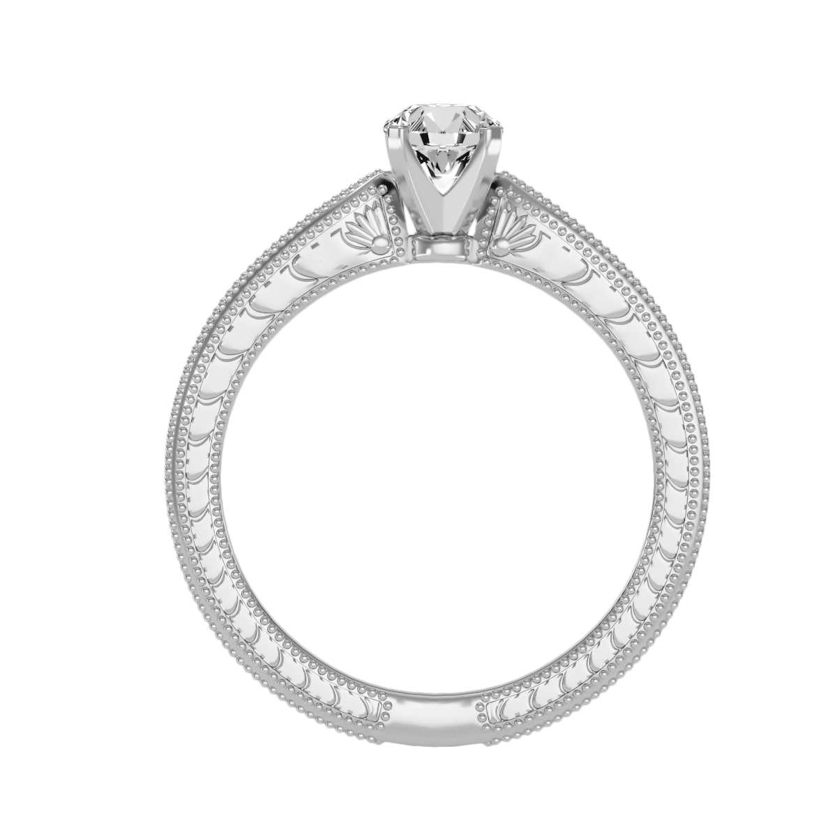 טבעת אירוסין משובצת יהלומים טבעיים סה"כ 0.44 קראט בעיצוב זהב לבן 14K